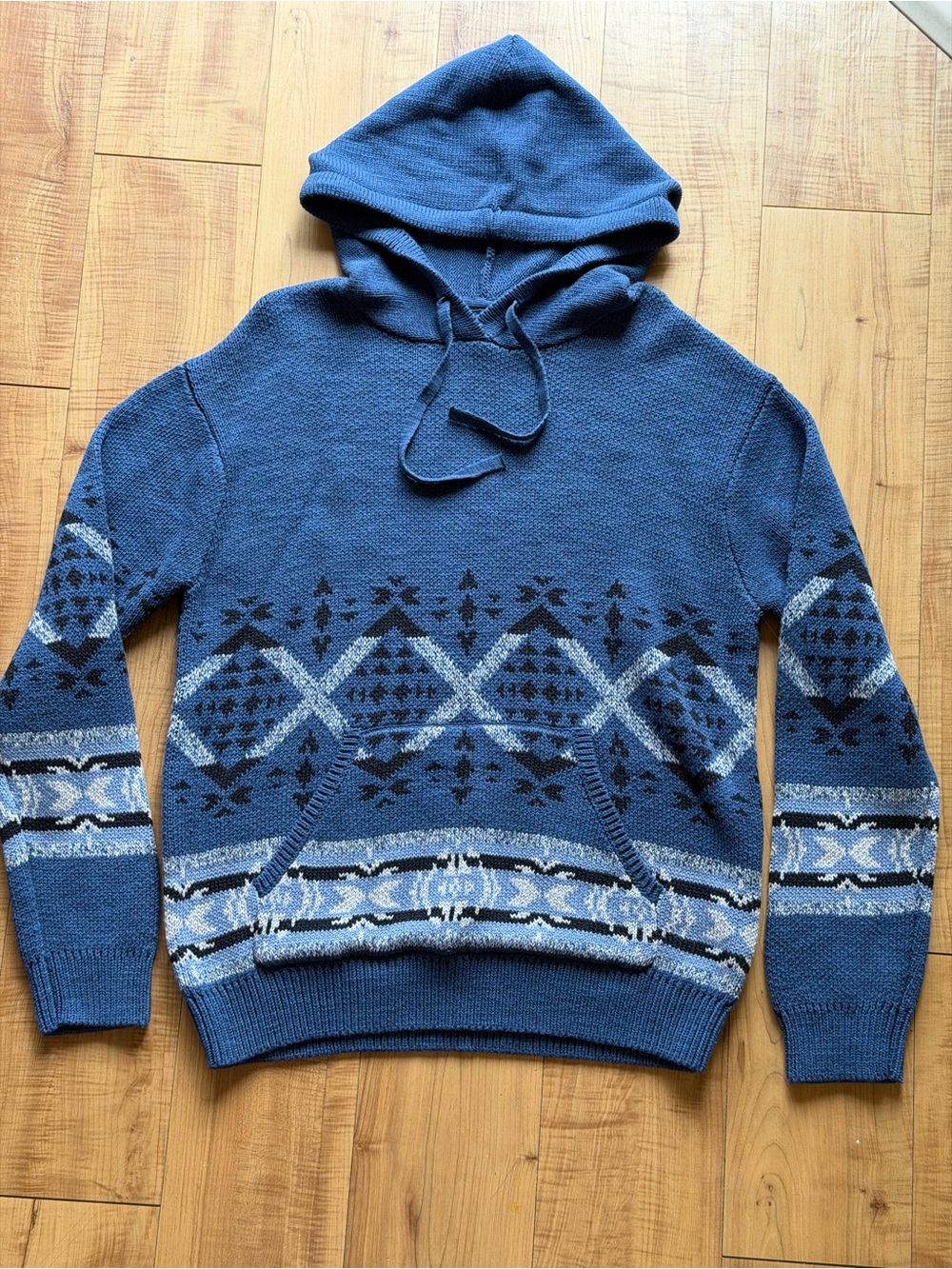 Lucky Brand Blue Fair Isle Knit Hooded Sweater Men’s Medium 100% Cotton NWT